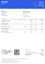 Invoice PDF template with a banded header and a scannable SEPA payment QR code